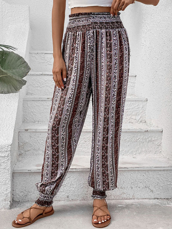 Elastic High Waist Printed Pants