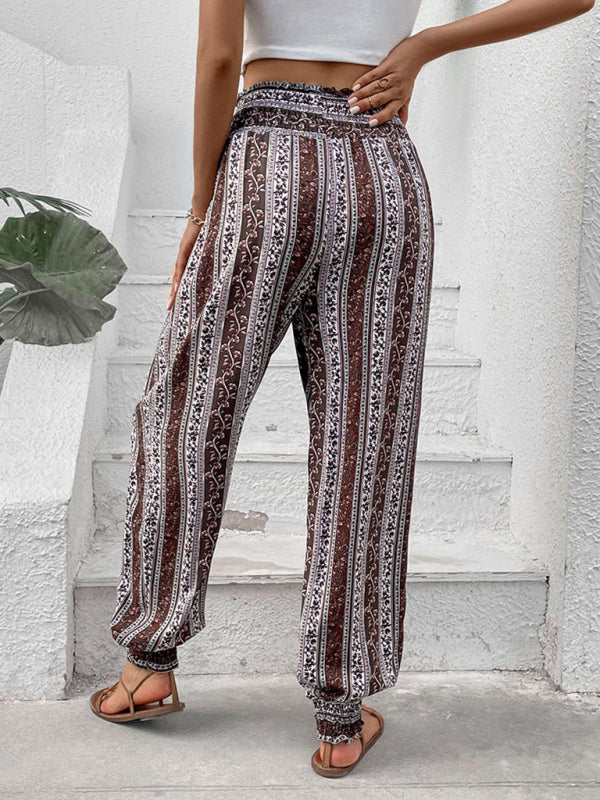 Elastic High Waist Printed Pants