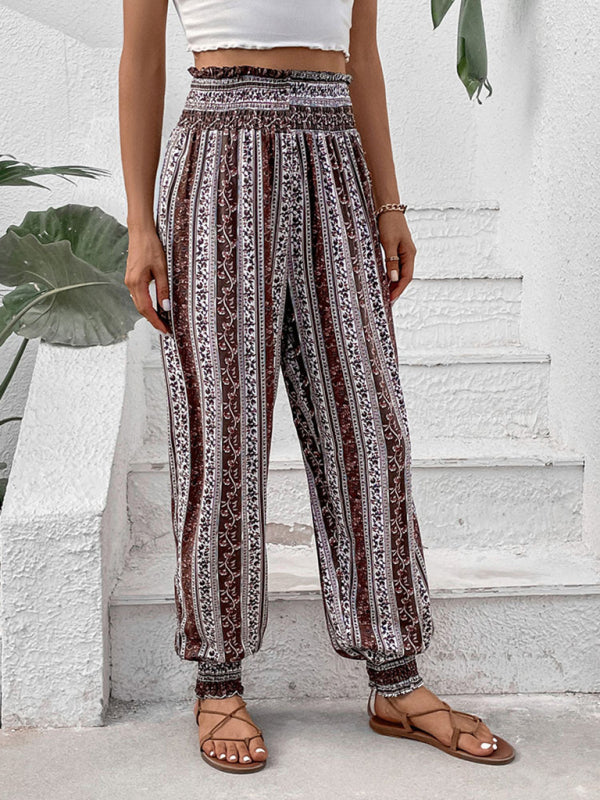 Elastic High Waist Printed Pants