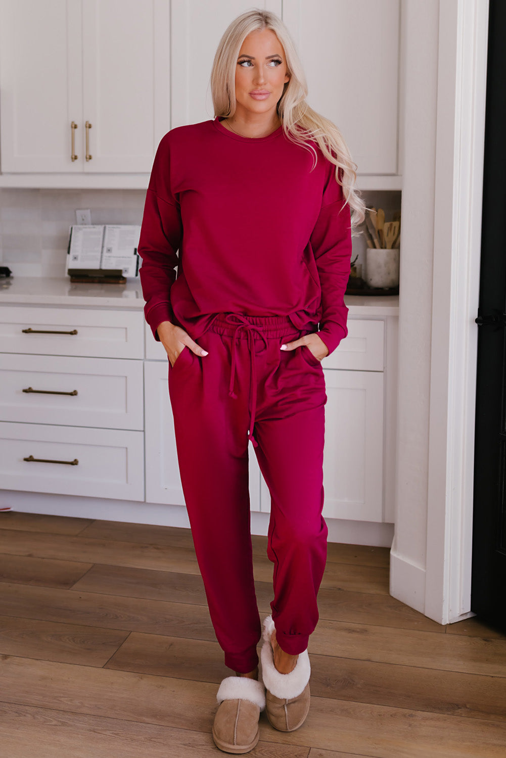 Gray Long Sleeve Pullover and Jogger Pants Lounge Set