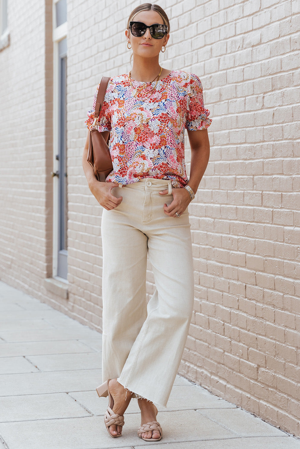 Floral Print Short Sleeve A-line Dress