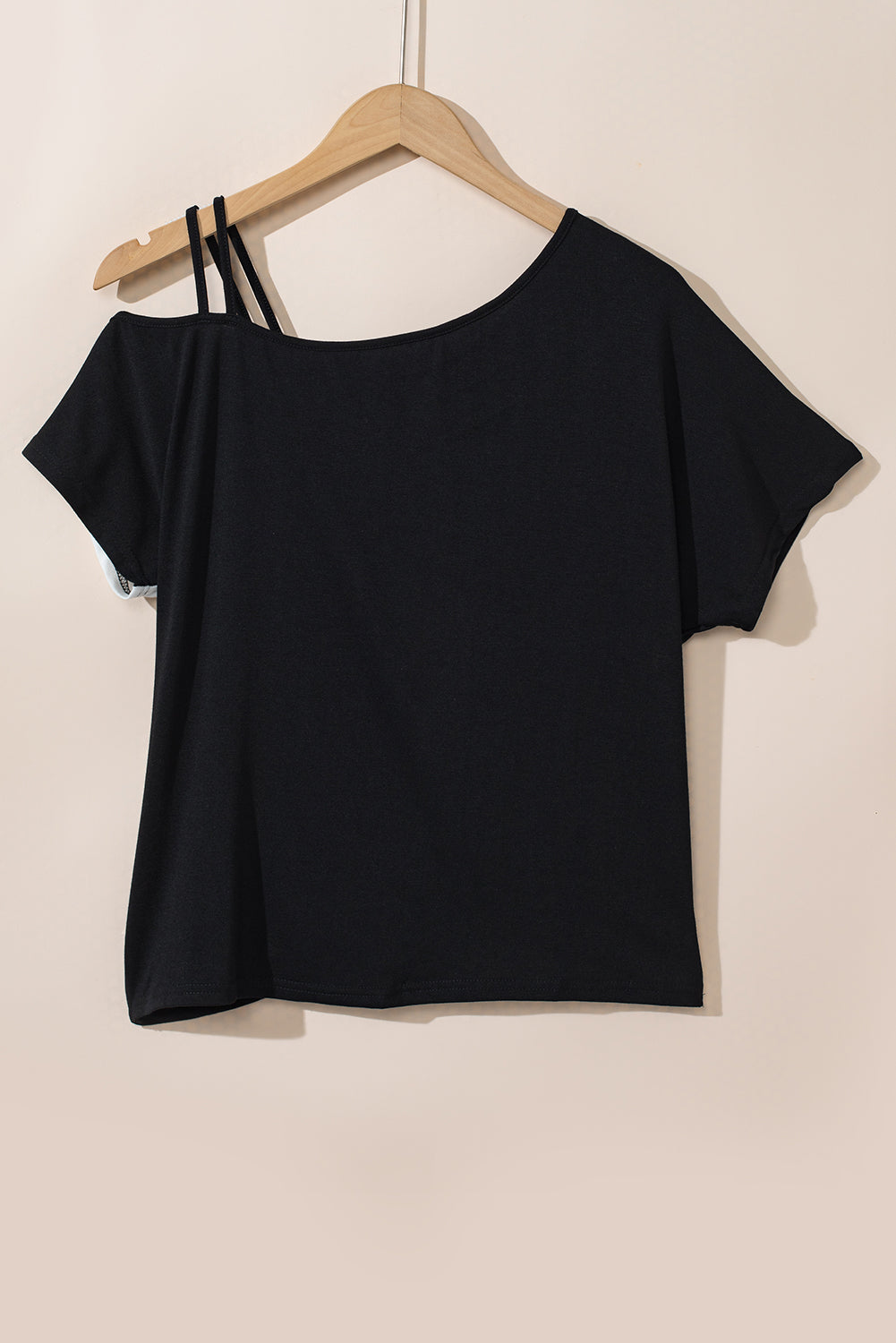 Khaki Asymmetric Colorblock Strappy Cold Shoulder Twist Hem Top