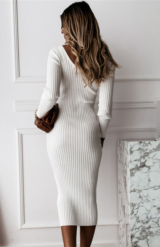 Autumn Winter Solid Long Sleeve Dress