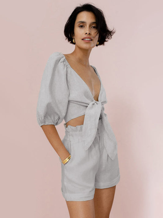 Cracker Khaki Tie Top & Pocket Shorts Set