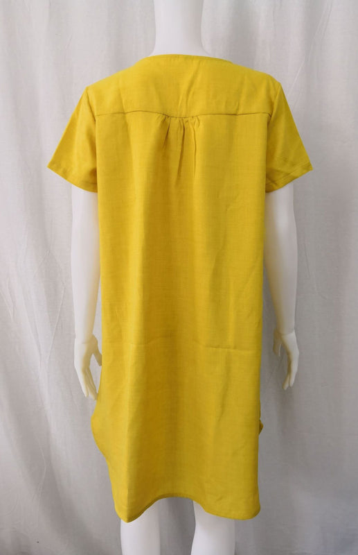 V-Neck Rolled Short Sleeve Gathered Dress