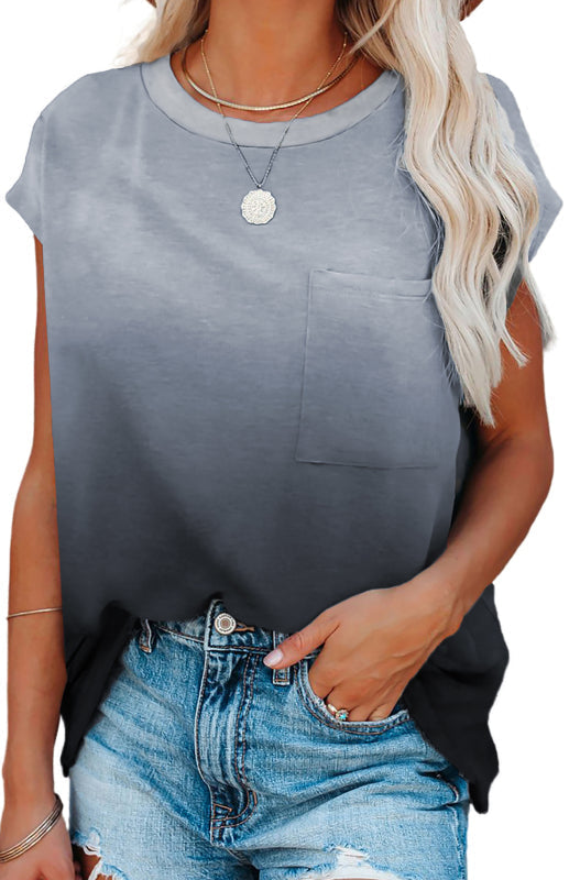Black with White Stripe Crew Neck Short Sleeve Pocket T-Shirt