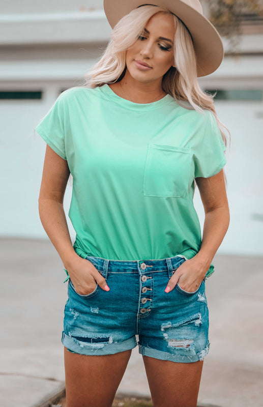 Black with White Stripe Crew Neck Short Sleeve Pocket T-Shirt
