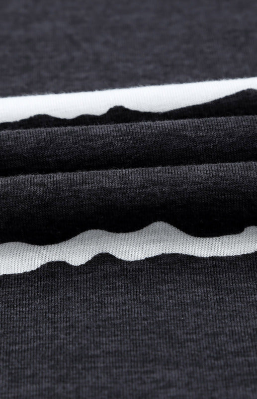 Black with White Stripe Crew Neck Short Sleeve Pocket T-Shirt