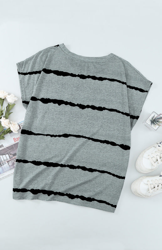 Pink Stripe Crew Neck Short Sleeve Pocket T-Shirt