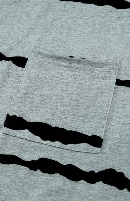 Black with White Stripe Crew Neck Short Sleeve Pocket T-Shirt