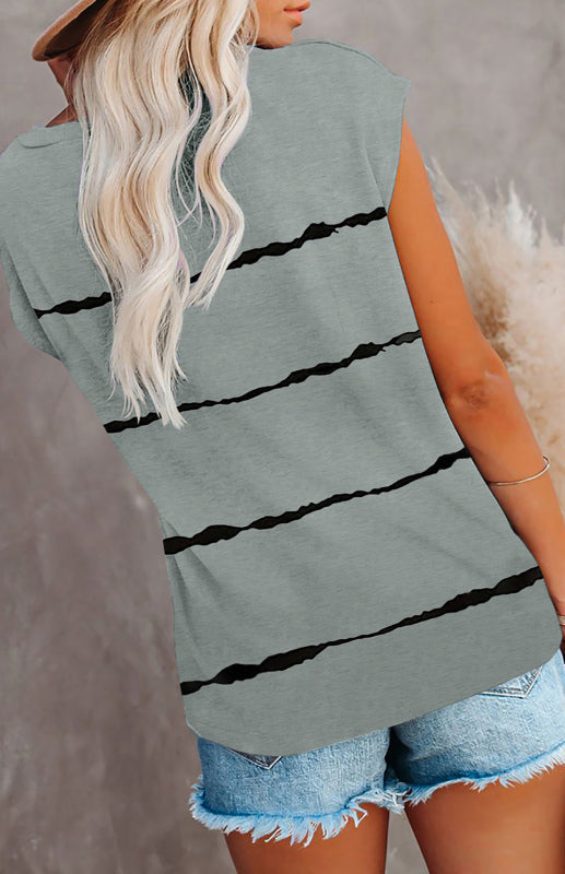 Black with White Stripe Crew Neck Short Sleeve Pocket T-Shirt