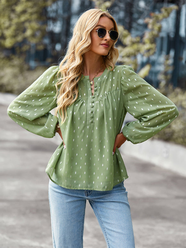 Women's Printed Long Sleeve Single -Breasted Top