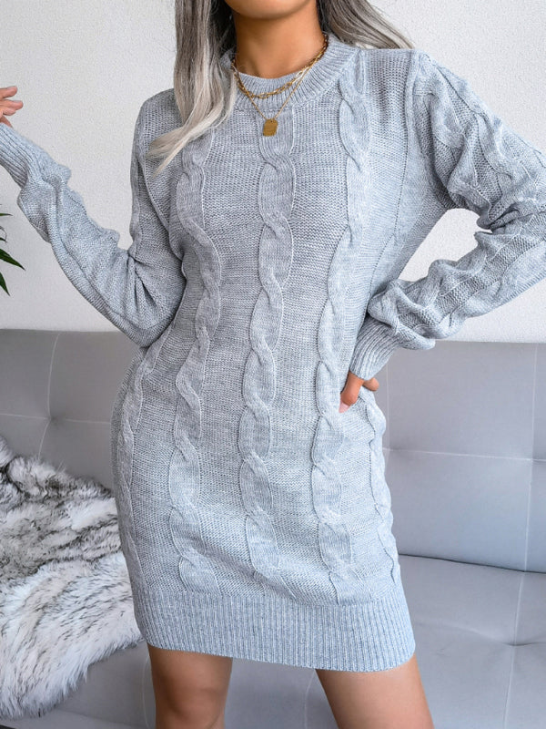 Women's fried dough twist buttock wrapped wool dress knitted dress