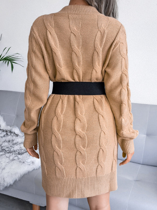 Women's fried dough twist buttock wrapped wool dress knitted dress