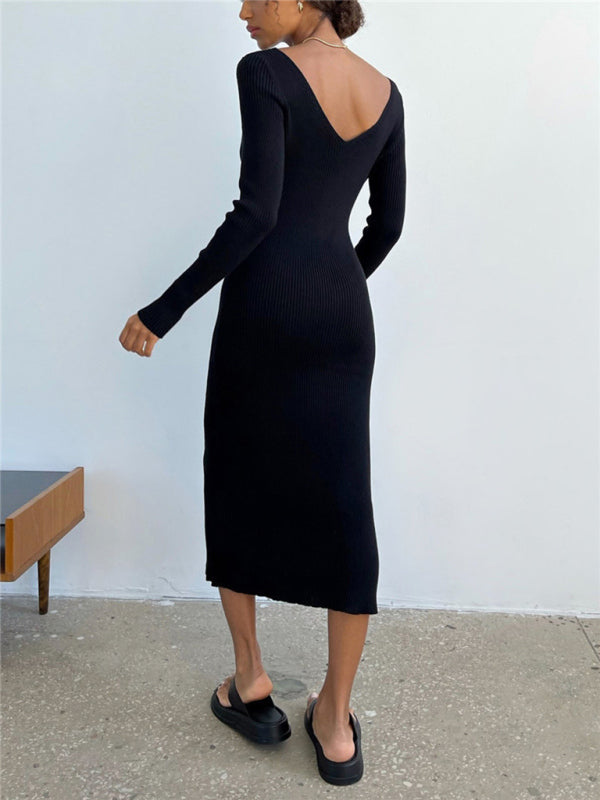 Slim long-sleeved knitted women's bottoming fashion all-match dress