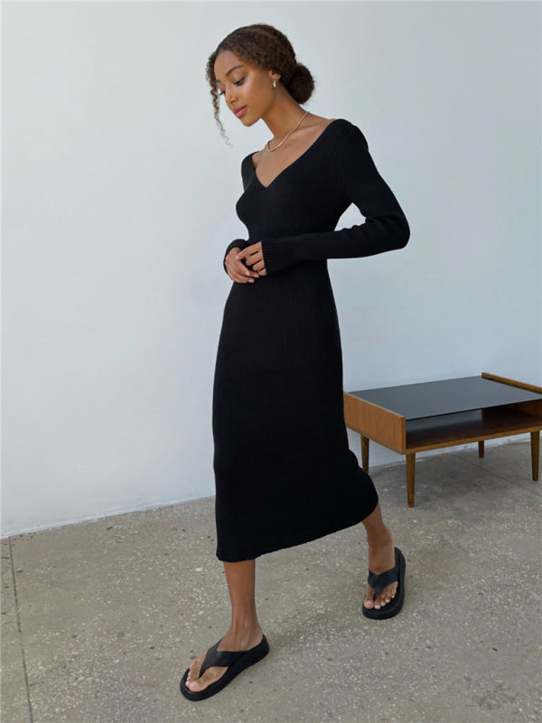 Slim long-sleeved knitted women's bottoming fashion all-match dress