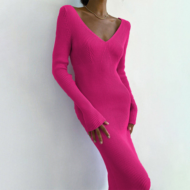 Slim long-sleeved knitted women's bottoming fashion all-match dress