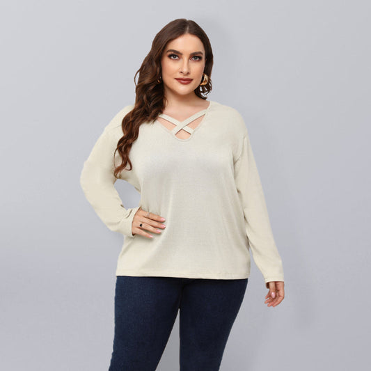 Off-White Long Sleeve Crossover V Neckline Knitted Top