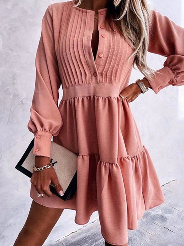 Women's Solid Color Elegant Balloon Sleeve Dress