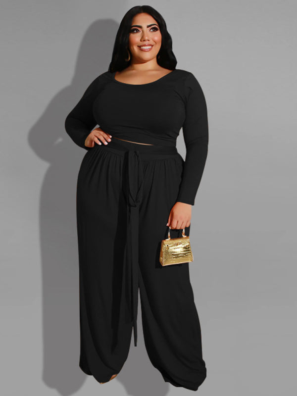 Women's Black Knitted Pants & Top Set