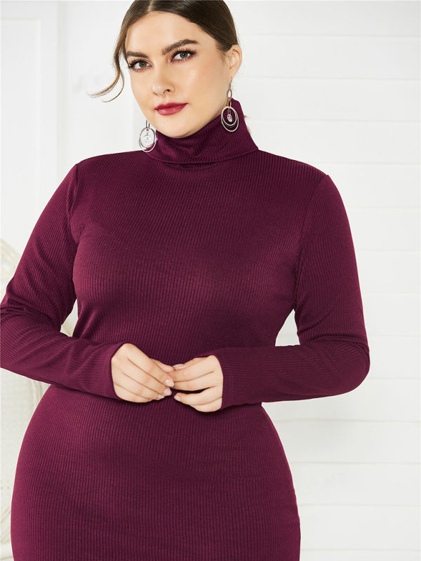 Green Long Sleeve Turtle-Neck Midi Dress