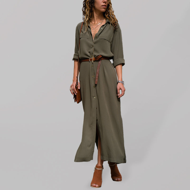 Women's Solid Color Casual Long Sleeve Shirt Dress