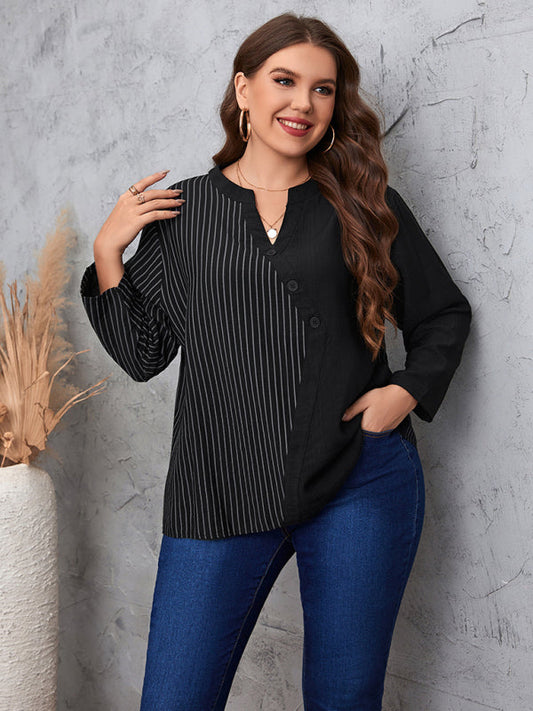 Round Neck Black Striped Long Sleeve Top