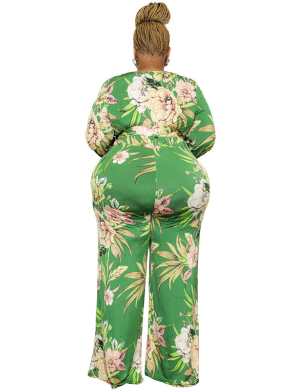 Green Flower Print Jumpsuit