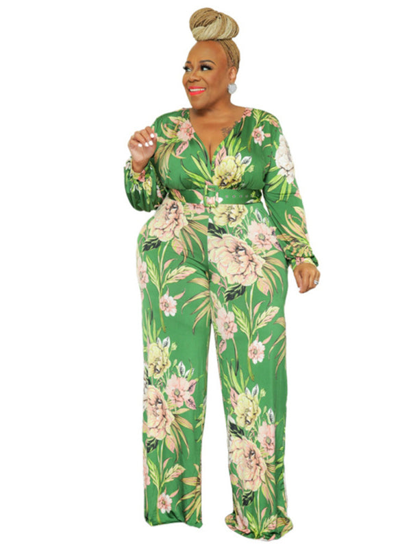 Green Flower Print Jumpsuit