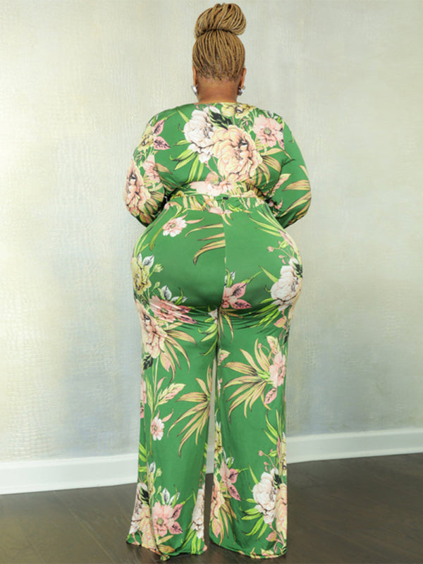 Green Flower Print Jumpsuit