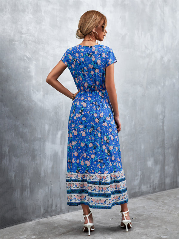 Women's Woven V-Neck Long Bohemian Dress