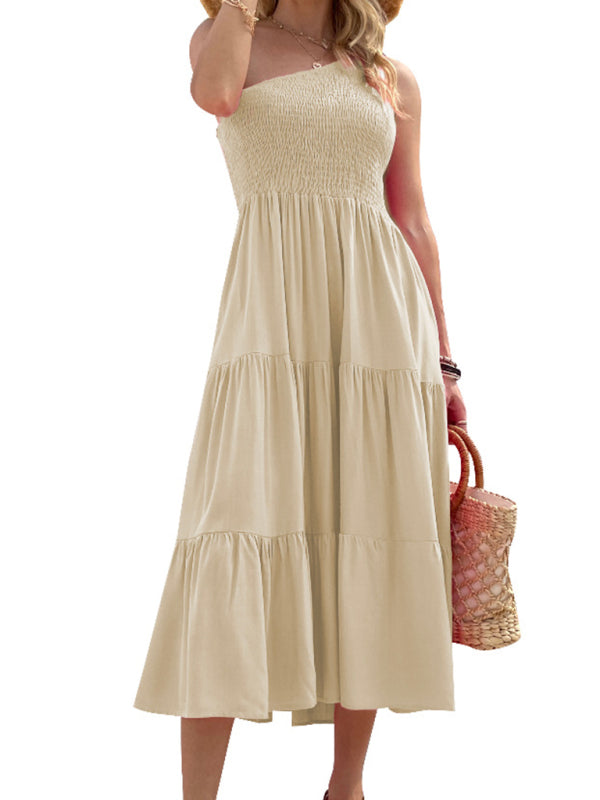 Women's Woven One Shoulder Casual Elegant Dress