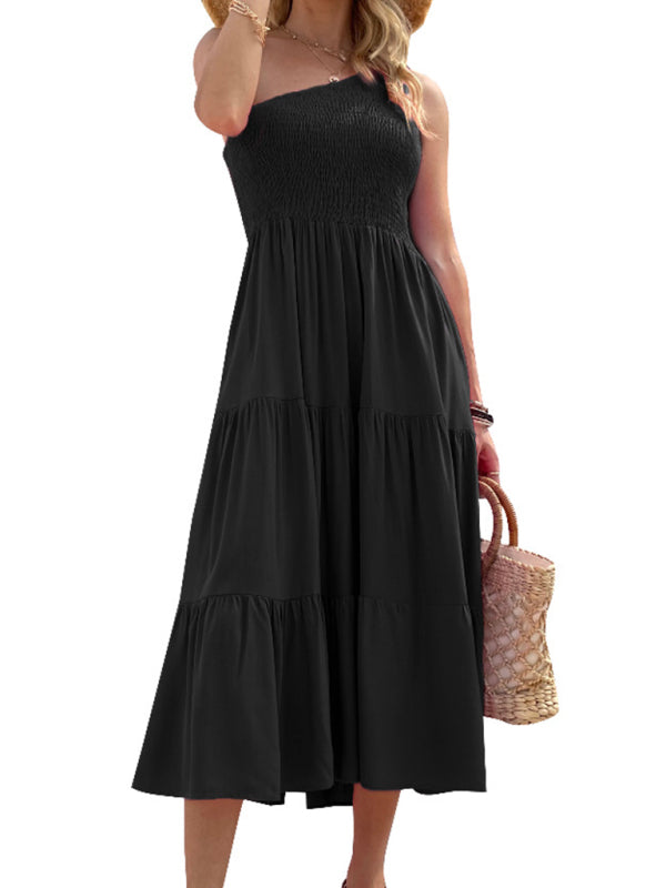 Women's Woven One Shoulder Casual Elegant Dress