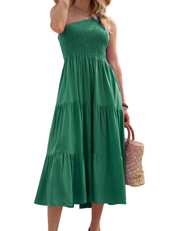 Women's Woven One Shoulder Casual Elegant Dress