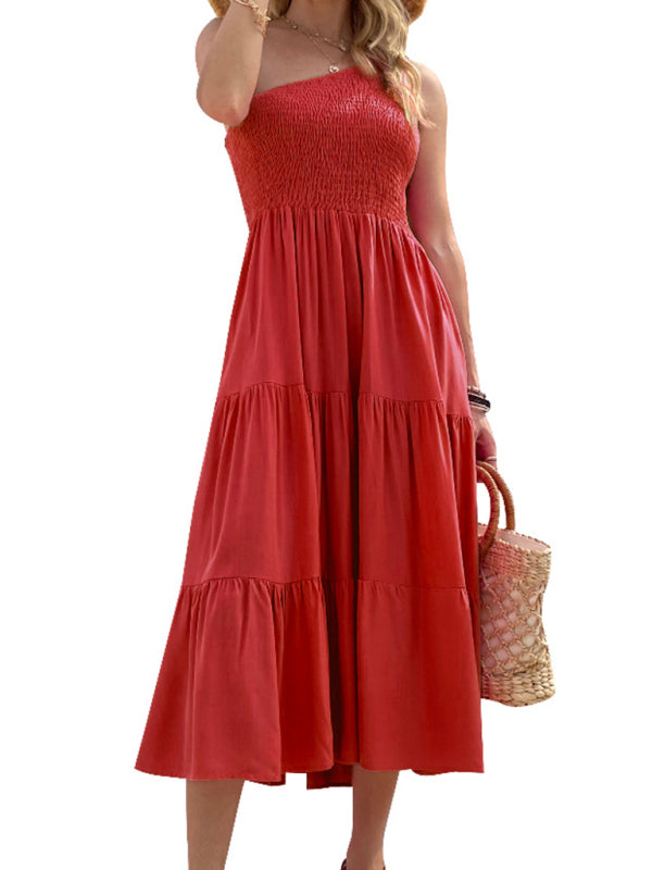 Women's Woven One Shoulder Casual Elegant Dress