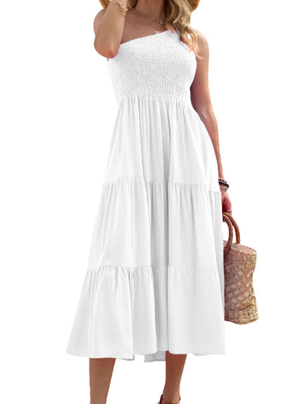 Women's Woven One Shoulder Casual Elegant Dress