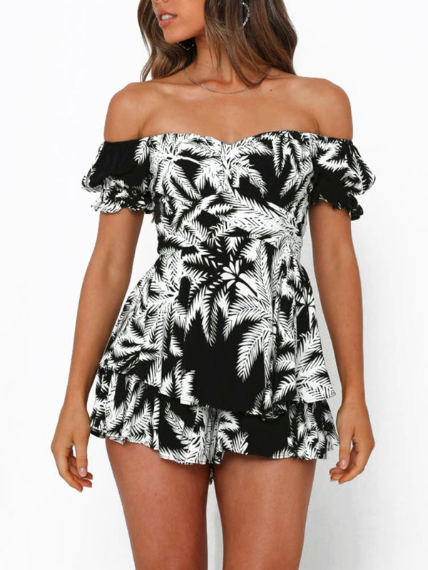 Lantern lotus leaf short-sleeved printed jumpsuit