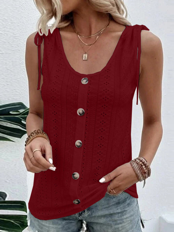 Women's Single Breasted Casual Solid Color U-Neck Tank Top