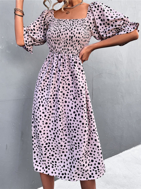 Women's Casual Fashion Square Neck One-Word Neck Two-Wear Retro Leopard Print Dress