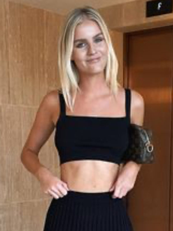 Knitted Cami Top & Pleated Skirt Set - Black