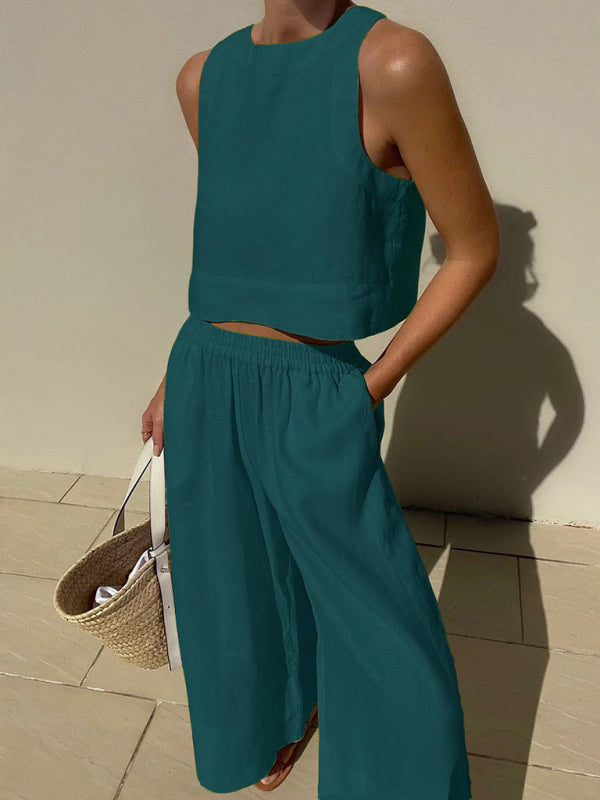 Loose Fit Top & Pants Suit - White