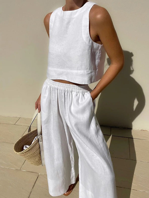 Loose Fit Top & Pants Suit - White