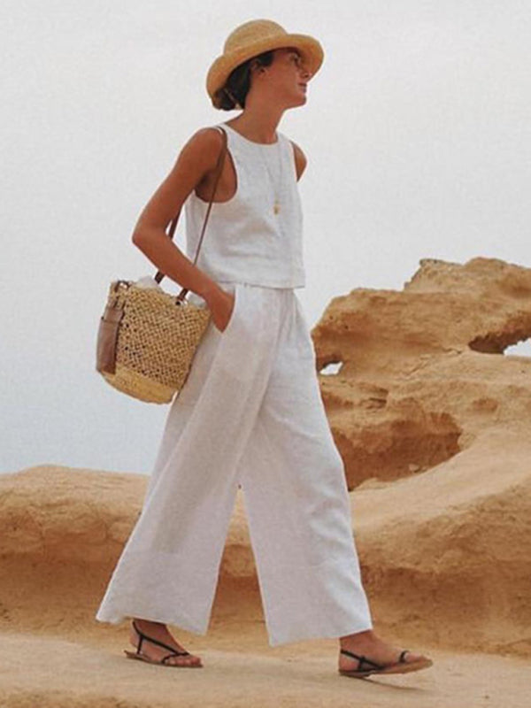 Loose Fit Top & Pants Suit - White