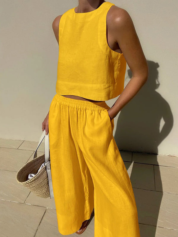 Loose Fit Top & Pants Suit - White