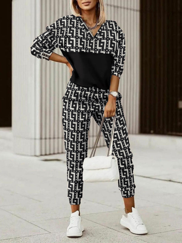 Printed long-sleeved trousers set High-quality sweater set