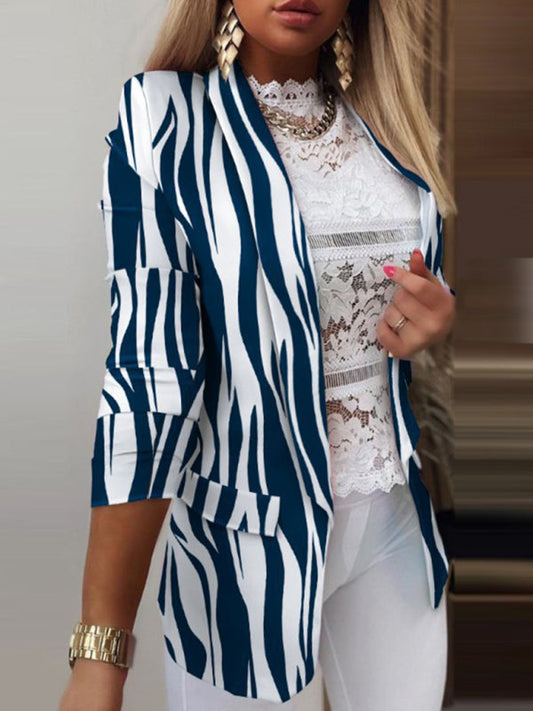 Slim Blazer Jacket - Navy & White