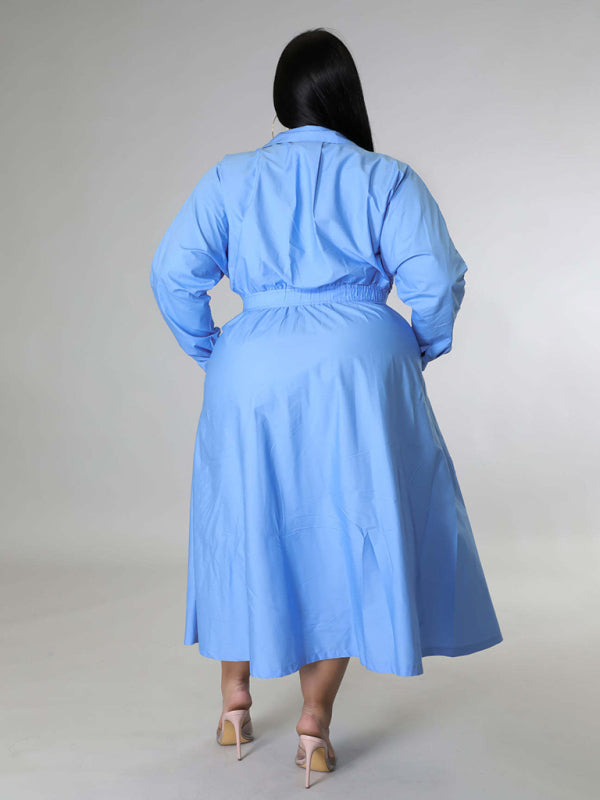 Green Long-Sleeved Buttoned Shirt Dress