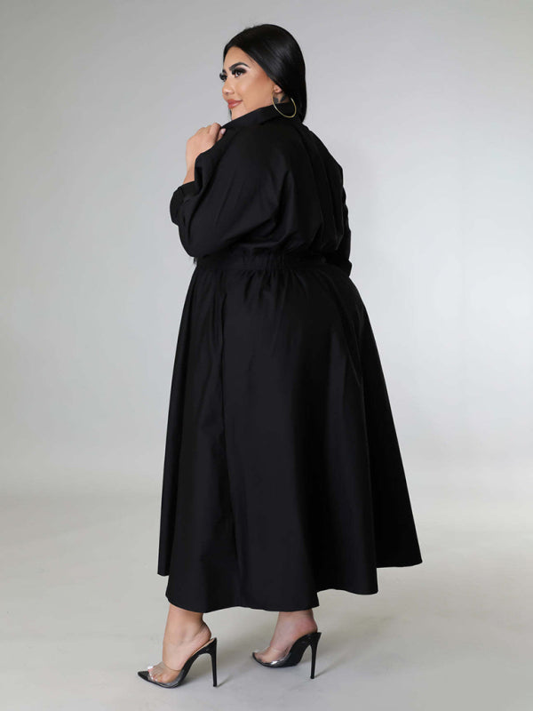 Green Long-Sleeved Buttoned Shirt Dress