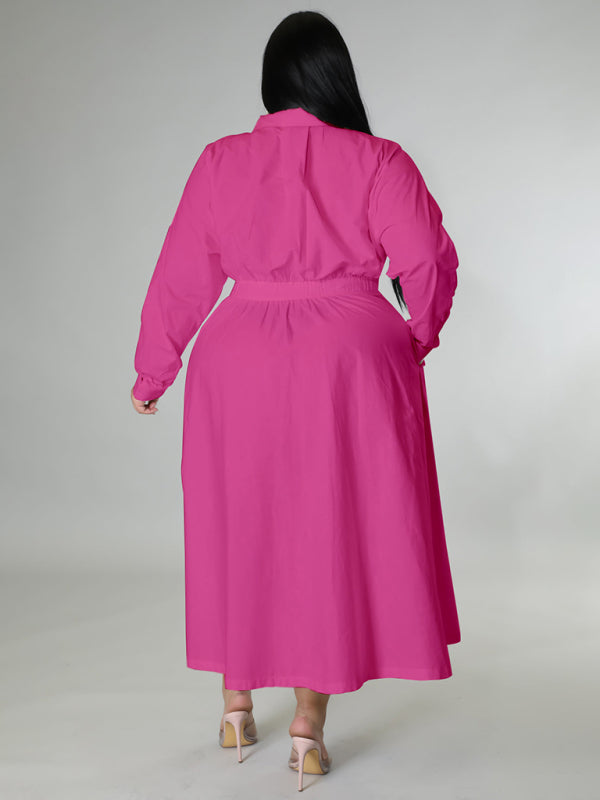 Green Long-Sleeved Buttoned Shirt Dress