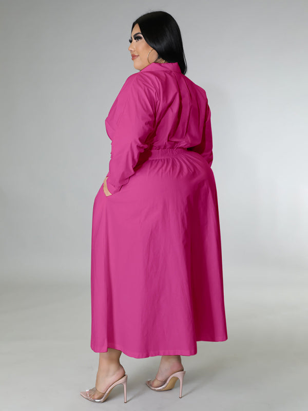 Green Long-Sleeved Buttoned Shirt Dress